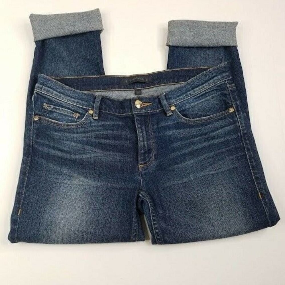 Juicy Couture Womens Crop Straight Rolled Jeans Sz 27 Medium Wash Denim Stretch
